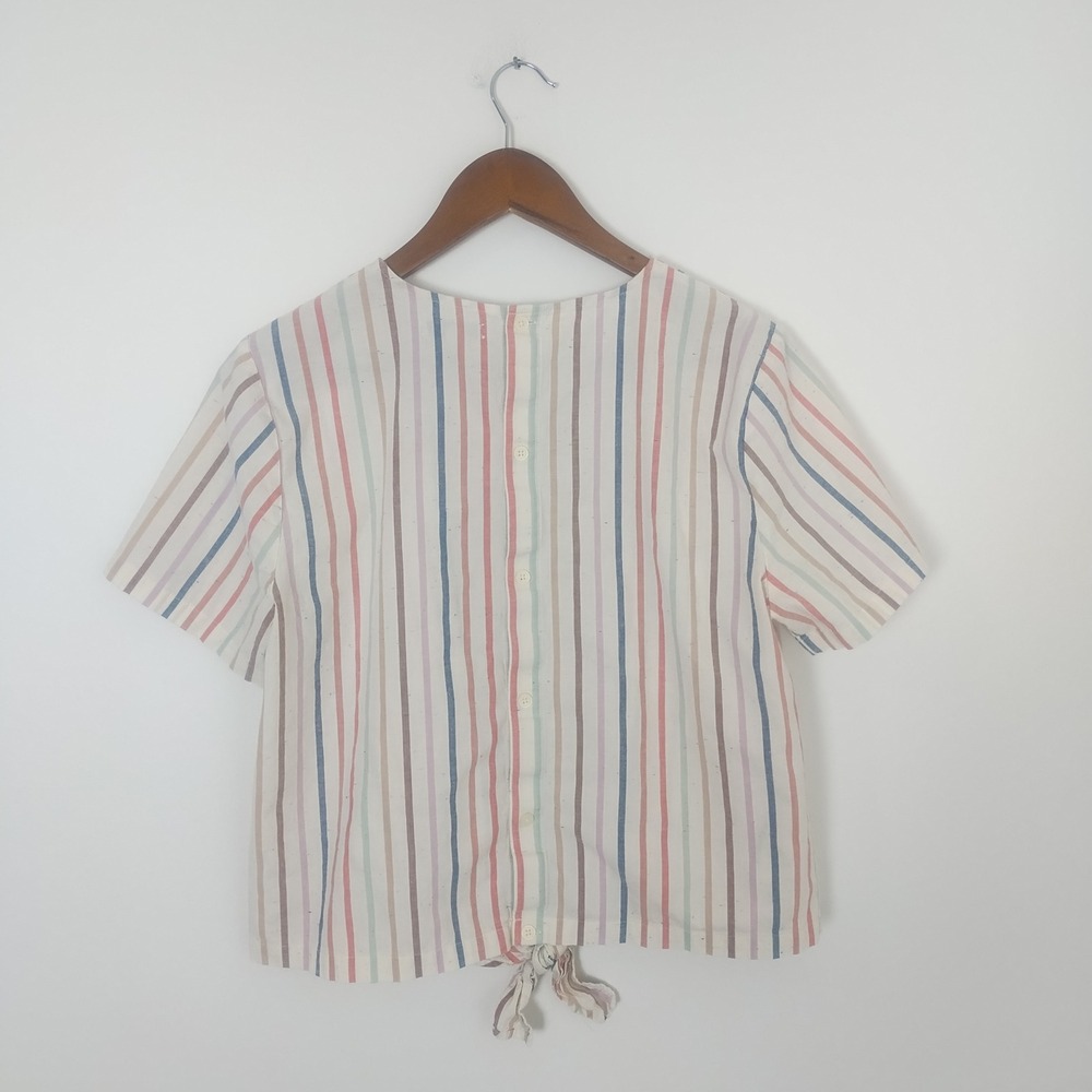 Madewell Button-Back Tie-Front Top Women's Large Cotton Blend Boho Coastal - Picture 2 of 8